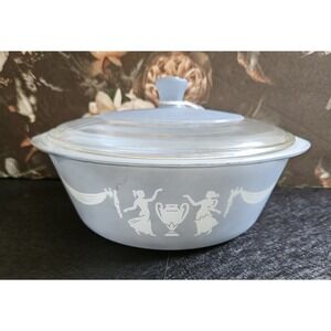 Vintage GLASBAKE CAMEO Casserole Dish W‎ Original Lid - Blue 1.5 Quart - J512